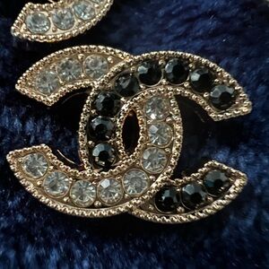 Cc-logo style(23mm-Set of 6) gold-tone metal clear&blackStones/ShankButton/sramp